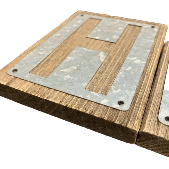 Farmhouse Barnyard Wood and Metal HOME Typeface Shelf Decor - Picture 3 of 5